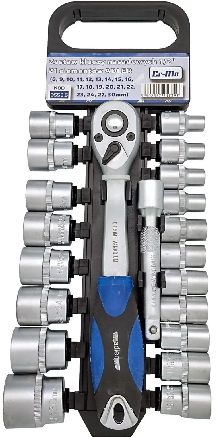 ADLER ZESTAW KLUCZY NASADOWYCH 1/2" 21 ELEMENTÓW