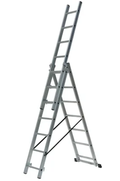 AWTOOLS DRABINA ALUMINIOWA 3x9 STOPNI 150KG ADAPATACJA NA SCHODY