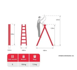 AWTOOLS DRABINA DREWNIANA 2x 5 STOPNI 150KG
