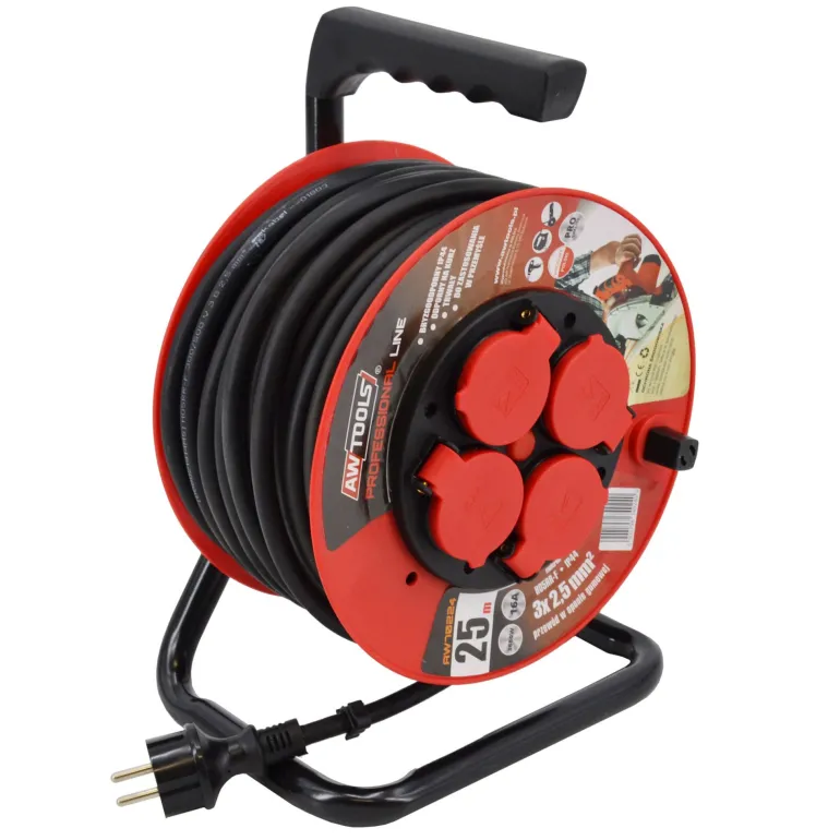 AWTOOLS PRZEDŁUŻACZ BĘBEN PROFESSIONAL 25m 3x1,5 mm 16A / 3680W / IP44
