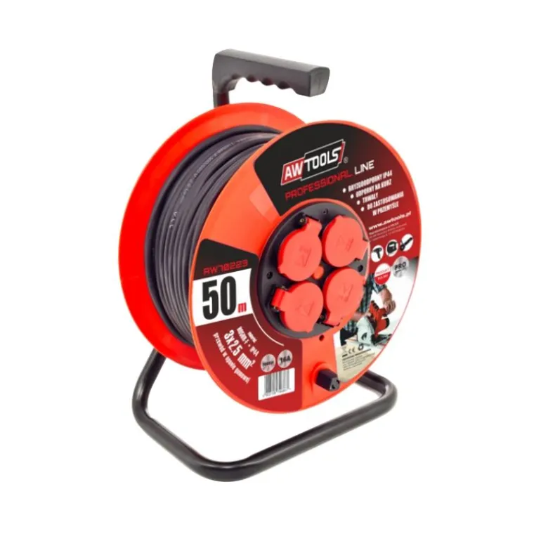 AWTOOLS PRZEDŁUŻACZ BĘBEN PROFESSIONAL 50m 3x2,5mm 16A / 3680W / IP44