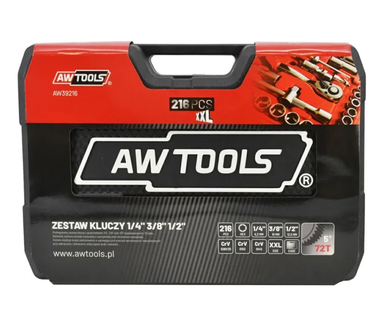 AWTOOLS ZESTAW KLUCZY 216el 1/2"/3/8"/1/4"