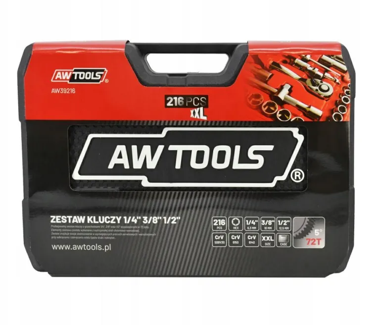 AWTOOLS ZESTAW KLUCZY 216el 1/2"/3/8"/1/4"