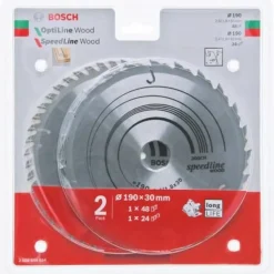 BOSCH PIŁA TARCZOWA DWUPAK OPTILINE WOOD 190x2,6/1,6x30x48z + SPEEDLINE WOOD 190x2,4/1,8x30x24z