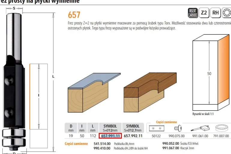 CMT FREZ NA PŁYTKI WYMIENNE Z ŁOŻYSKIEM HM D=19 I=50 L=112 S=12