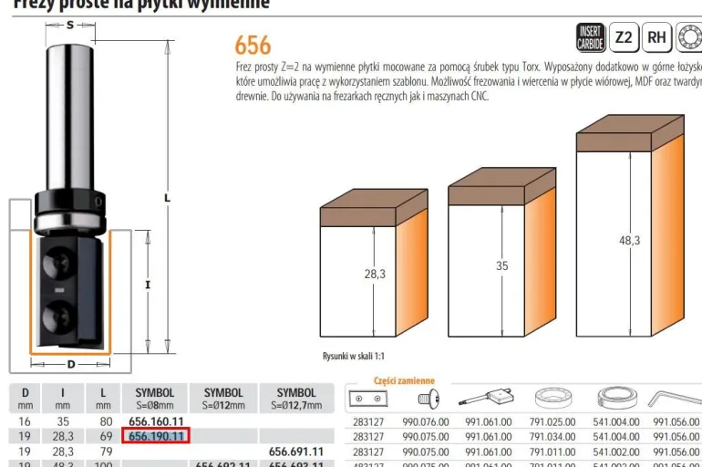 CMT FREZ NA PŁYTKI WYMIENNE Z ŁOŻYSKIEM HM D=19 I=28,3 L=68,5 S=8