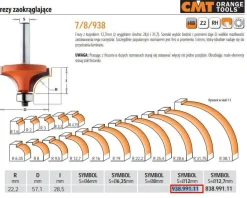 CMT FREZ ZAOKRĄGLAJĄCY Z ŁOŻYSKIEM HM R=22,2 D=57,1 I=28,4 S=12