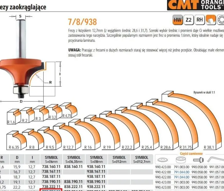 CMT FREZ ZAOKRĄGLAJĄCY Z ŁOŻYSKIEM HM R= 6,35 D=25,4 I=12,7 S=6...