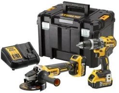 DEWALT Zestaw Wiertarko-wkrętarka DCD796 + szlifierka DCG405 + 2x 5.0Ah, DCK2080P2T