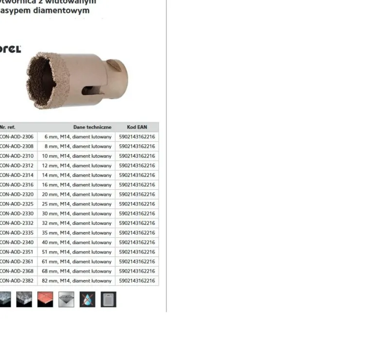 DREL KORONA M14 Z NASYPEM DIAMENTOWYM LUTOWANYM 68mm