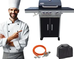 GRILL GAZOWY DEKRAFT 3+1 PALNIKI RUSZT ŻELIWNY + POKROWIEC (DE-G31)