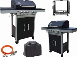 GRILL GAZOWY DEKRAFT 3+1 PALNIKI RUSZT ŻELIWNY + POKROWIEC (DE-G31)