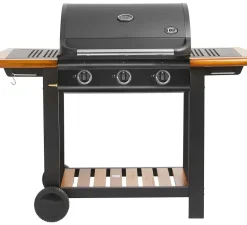 GRILL GAZOWY DEKRAFT 3 PALNIKI 2 x RUSZT ŻELIWNY - PŁYTA ŻELIWNA - DREWNO PREMIUM