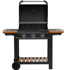 GRILL GAZOWY DEKRAFT 3 PALNIKI 2 x RUSZT ŻELIWNY - PŁYTA ŻELIWNA - DREWNO PREMIUM