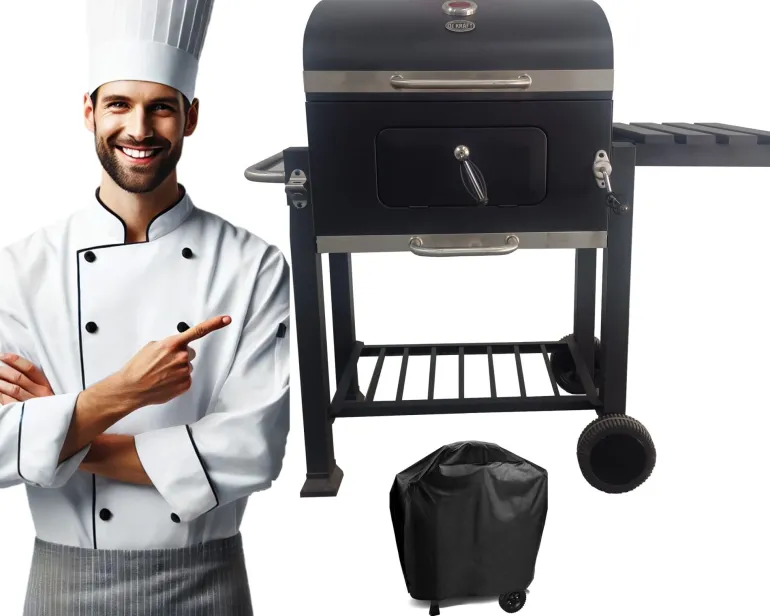 GRILL WĘGLOWY ANGULAR DEKRAFT Z POKROWCEM RUSZT ŻELIWNY