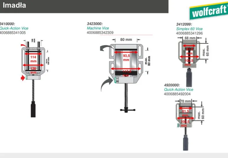 Imadło maszynowe 80 x 80 mm Wolfcraft
