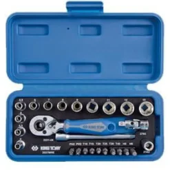 KING TONY ZESTAW NARZĘDZI 1/4" 27cz. NASADKI KRÓTKIE, 12-kąt. 4 - 14mm Z GRZECHOTKĄ I AKCESORIAMI