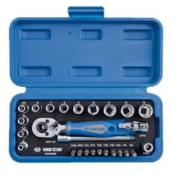 KING TONY ZESTAW NARZĘDZI 1/4" 27cz. NASADKI KRÓTKIE, 6-kąt. 4 - 14mm Z GRZECHOTKĄ I AKCESORIAMI