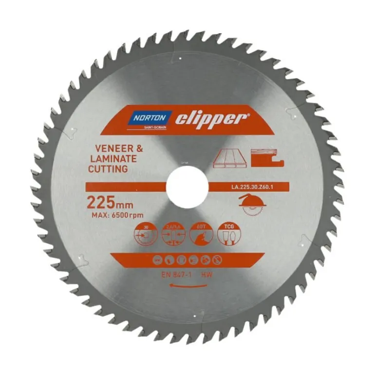 NORTON PIŁA TARCZOWA 225mm x 30mm x 60z LAMINATY I FORNIR (2,6/1,6)