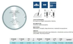 PIŁA HW D=190 F=30 Z=40 K=2,8/2,2 ALUMINIUM, MOSIĄDZ, KOMPOZYT