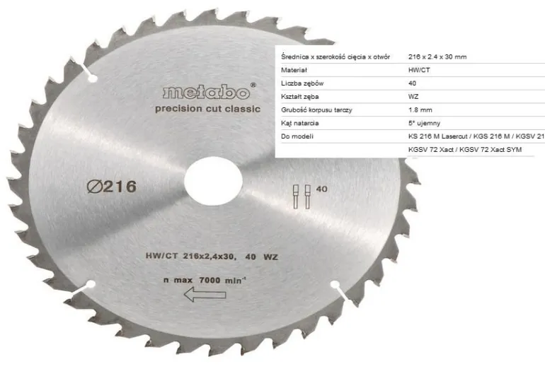 PIŁA TARCZOWA HW/CT 216x30mm 40-ZĘBÓW