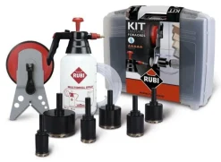 RUBI ZESTAW FORAGRES DO WIERCENIA NA MOKRO 20, 28, 35, 43, 50, 65 mm + PROWADNICA + HYDRONETKA