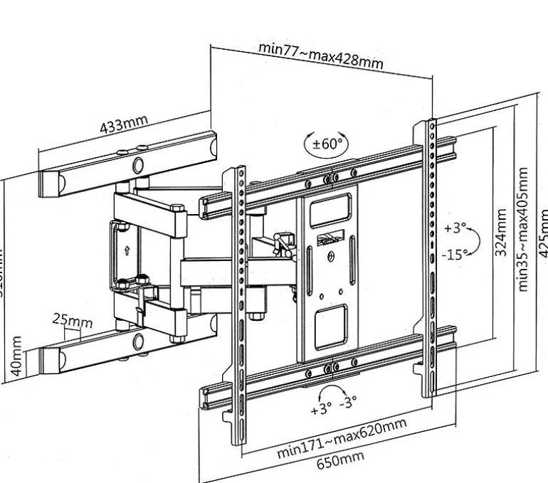 Uchwyt TV Led Oled LCD 37-80 cali max vesa 600x400 60kg