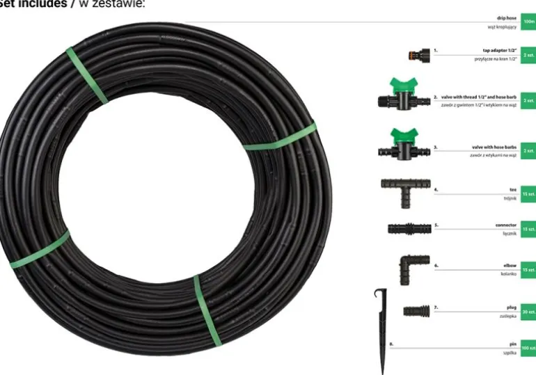 WĄŻ KROPLUJĄCY WATER FLOW DRIP ZESTAW 100m Z ZEGAREM PRZEPŁYWU WODY