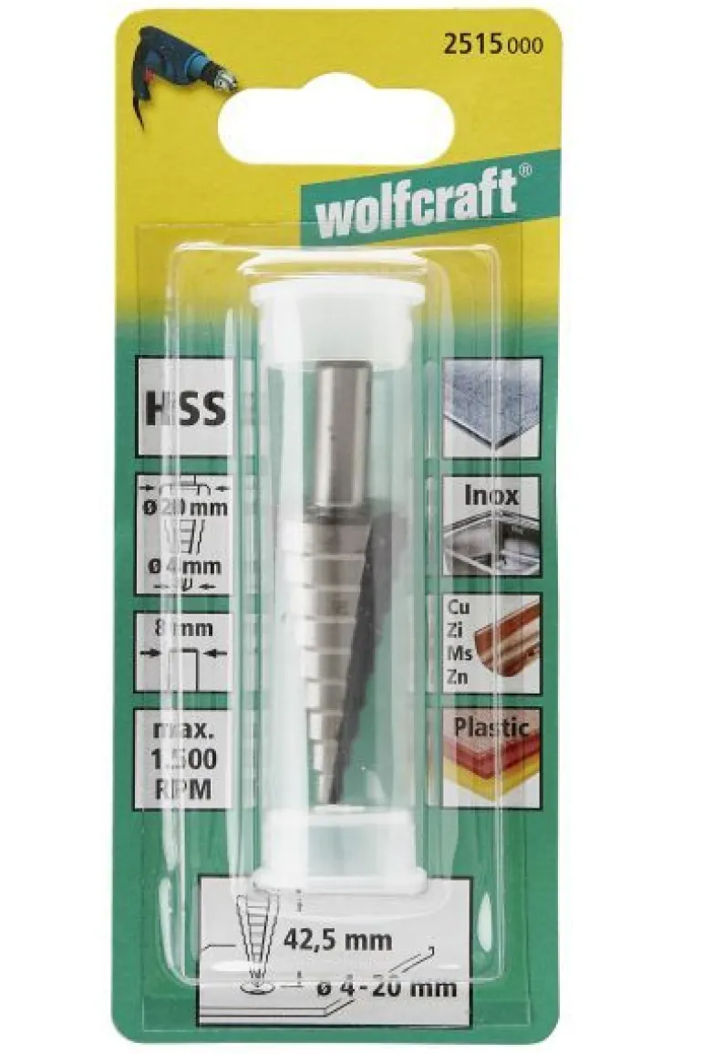 Wiertło stopniowane HSS 4-20 mm Wolfcraft, trzpień 8 mm