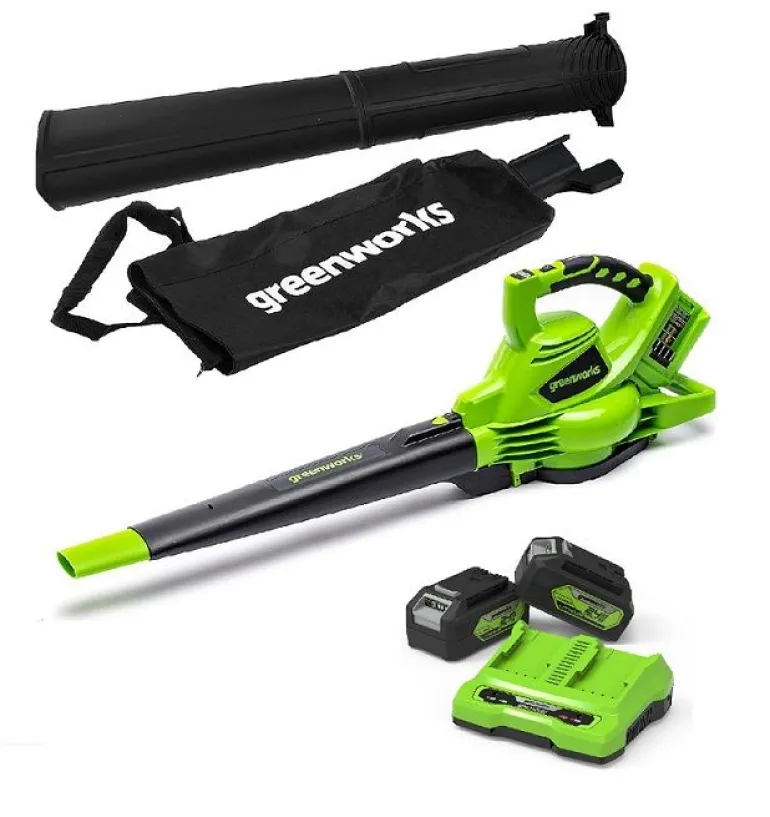 2x24 V dmuchawa/odkurzacz Greenworks GD24X2BVK4 zestaw ładowarka + 2x aku 4 Ah