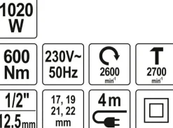 YATO KLUCZ ELEKTRYCZNY UDAROWY 1020W 1/2" 600Nm