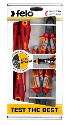 Zestaw 3 wkrętaków FELO - ERGONIC VDE  4,0/PH1/PH2 + obcinaczki boczne VDE 160 / kombinerki VDE 180